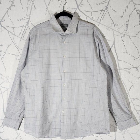Michael Kors Silver Plaid Cotton Dress Shirt - Picture 1 of 3